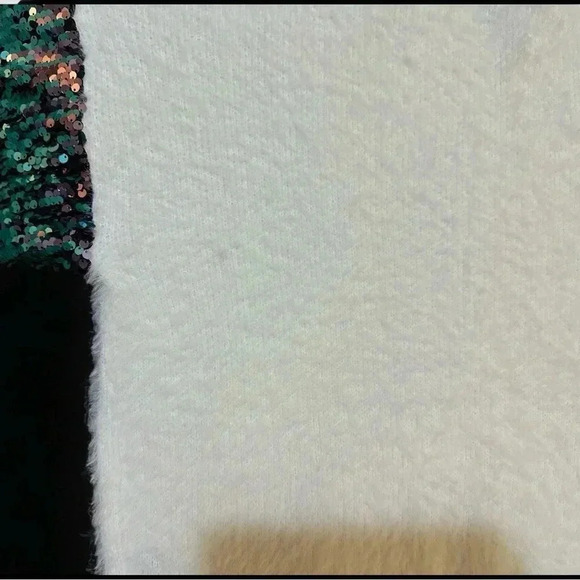 083 Wishlist | NWT White Pullover Sweater with Sequin Ombre Sleeves (Size S/M) - Picture 12 of 16